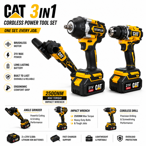 CATERPILLAR 3IN1 POWERTOOLS SET WITH LARGE 2500Nm Wrench